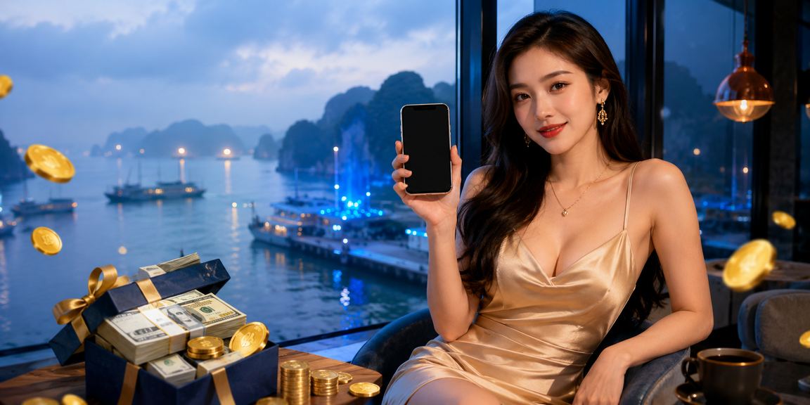 Du khách tại vịnh Hạ Long ngồi cà phê và kiểm tra kết quả cá cược trực tuyến trên điện thoại