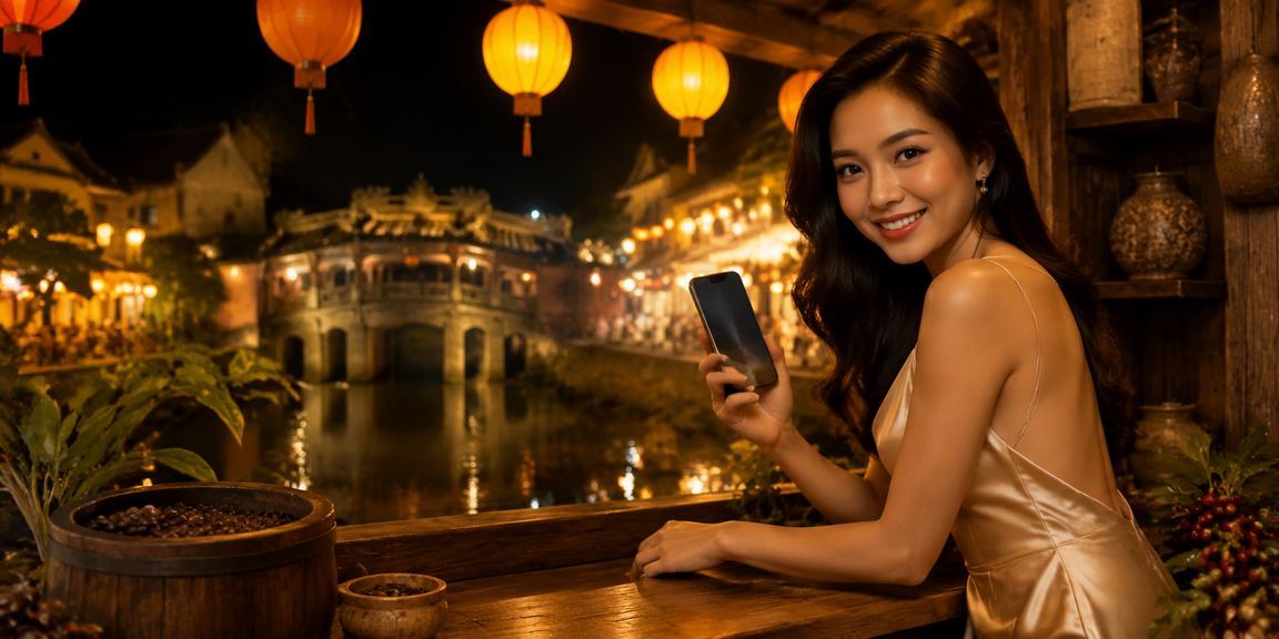 Trò chơi điện tử trên điện thoại trong quán cà phê Hội An